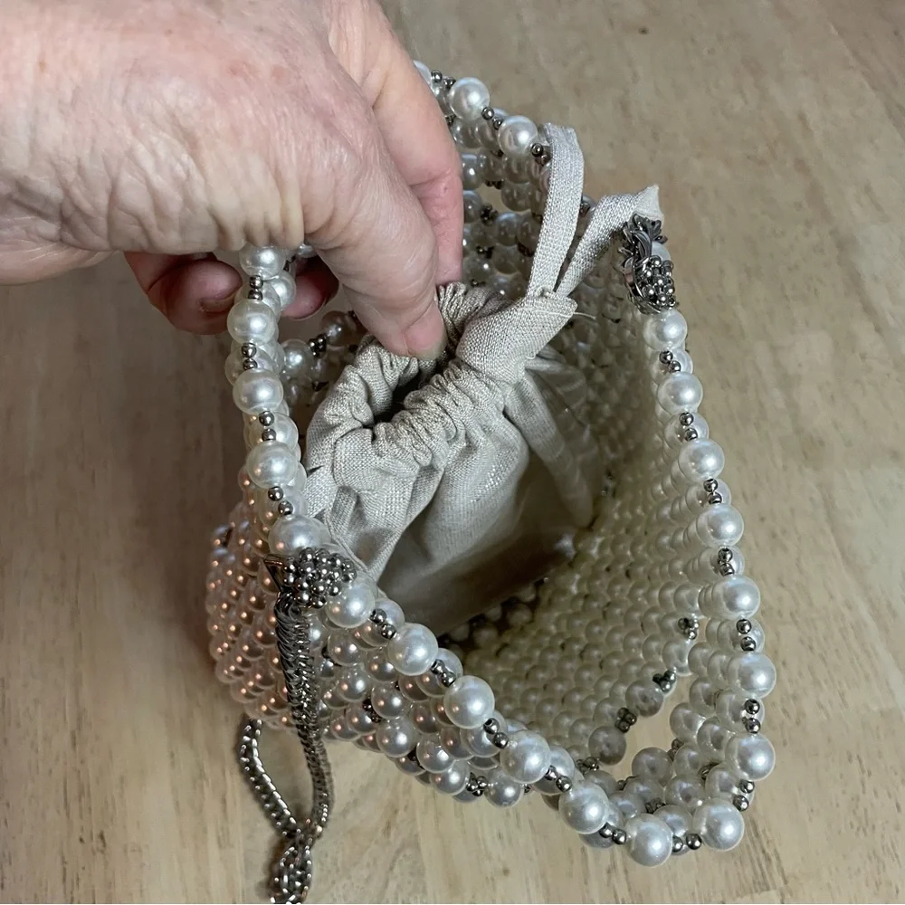 ZARA Bag with White Faux Pearls & Silver Beads Crossbody Handbag! New condition - Picture 7 of 13